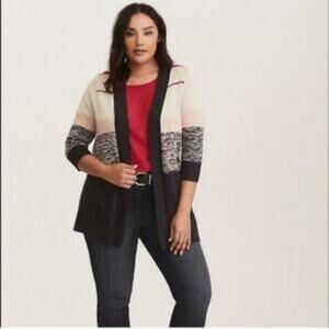 Torrid Striped Open Cardigan Blue Pink Tan 11172051 2X